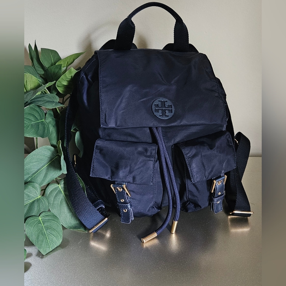 Tory Burch navy blue Tilda Medium Nylon Backpack Top handle, adjustable backpack